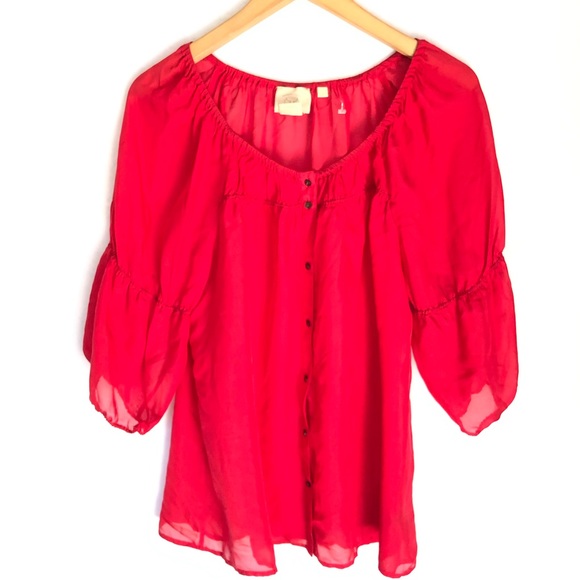 Anthropologie Vanessa Virgínia Red Silk Blouse S - Picture 2 of 6